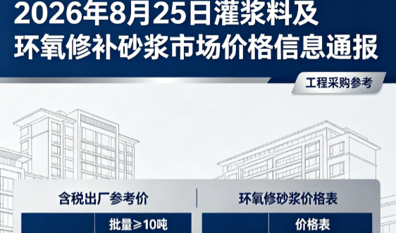友谊2026年8月25日灌浆料及环氧修补砂浆市场价格信息通报
